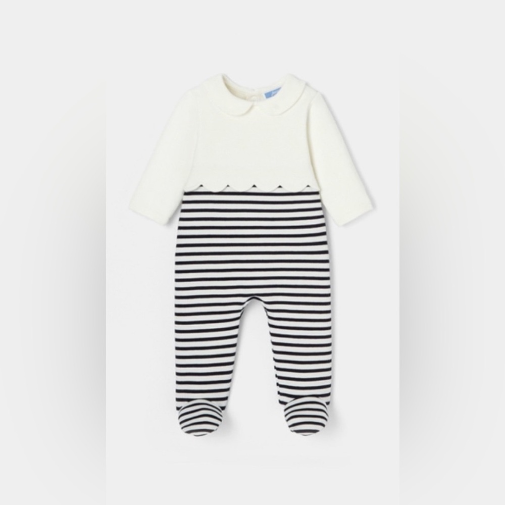 Jacadi Striped Black and White Kids One Piece Footies  NWT Size 6M